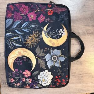 Floral Moon Patterned Black Tote Bag
